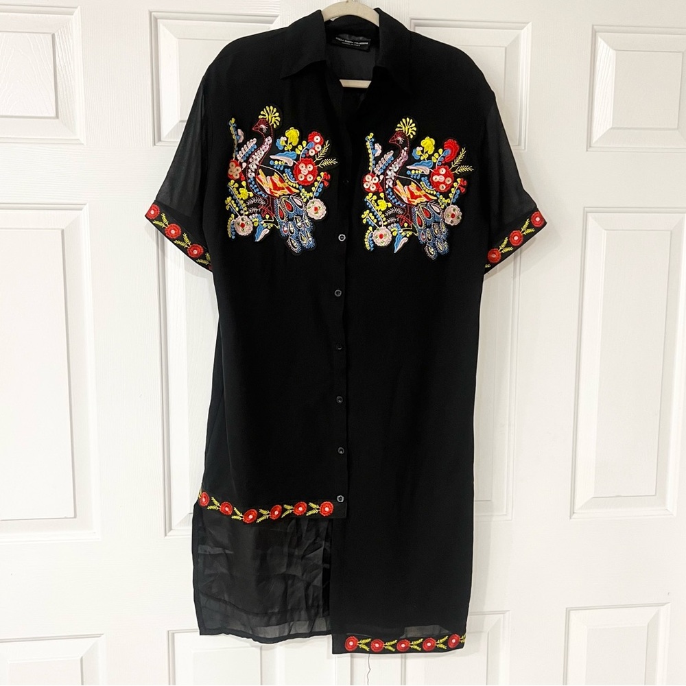 Stella Marina Collezione | Embroidered Peacock Floral Asymmetrical Dress